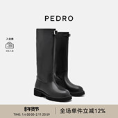 PEDRO牛皮骑士靴冬季 V口女靴尼刻系列潮酷长筒靴PW1 16050031