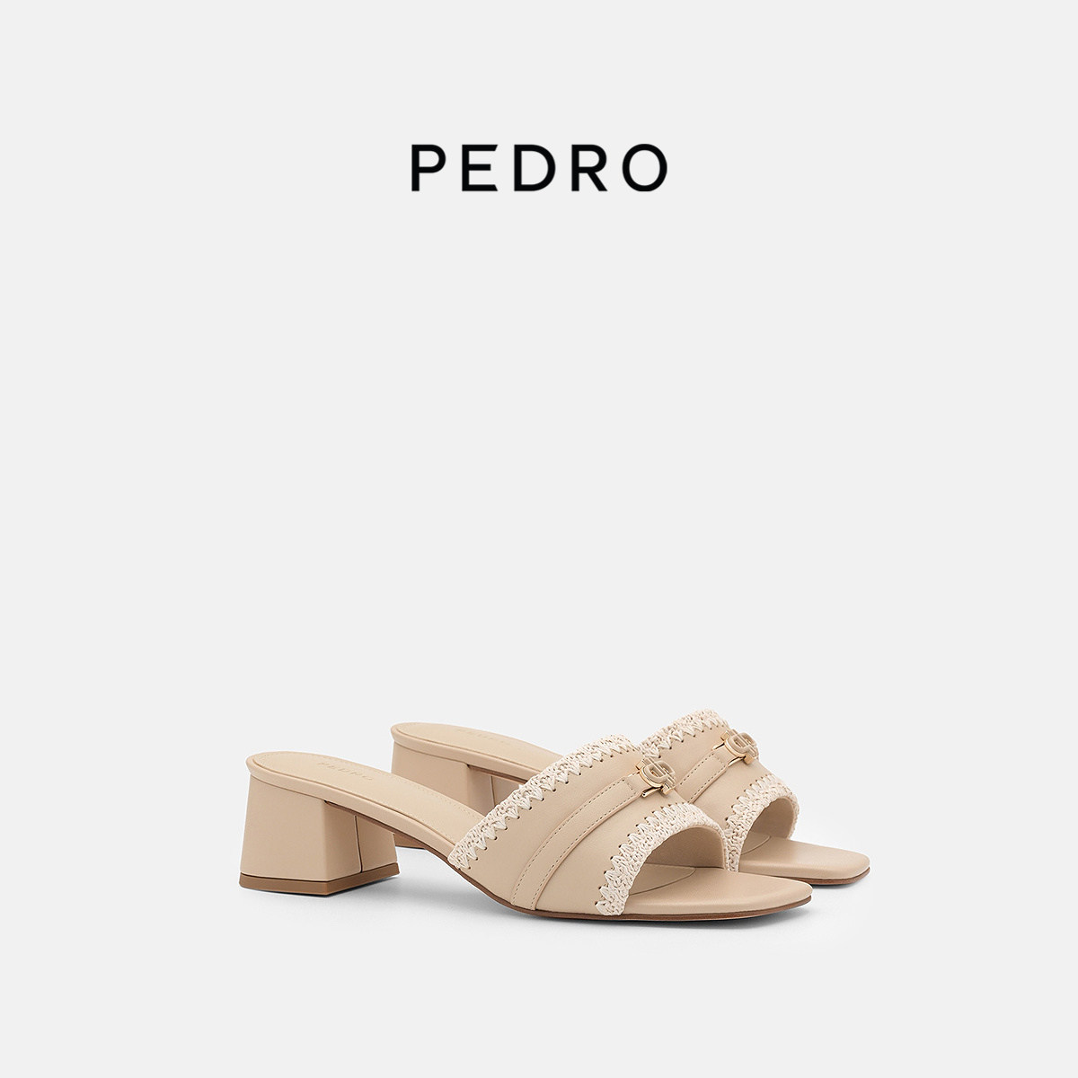 PEDRO方跟凉鞋26夏季女士航海系列编织风高跟拖鞋PW1-26480099-2
