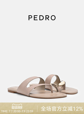 PEDRO羊皮夹趾凉鞋26夏季女鞋鎏金系列一字带平底拖PW1-66480124