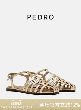 PEDRO金色罗马编织凉鞋26夏季南风岸系列女鞋平底鞋PW1-66220048