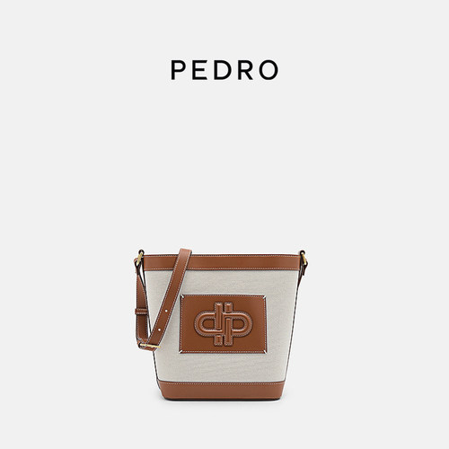 PEDRO水桶包ICON新品牛皮拼接单肩包斜挎包女PW2-15210018