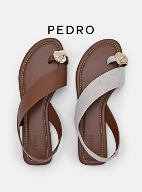 PEDRO舒适平底凉鞋夏季新款优雅金属扣夹趾凉拖PW1-66380039-1