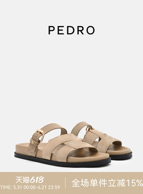 PEDRO牛皮勃肯鞋26夏季新款多排扣舒适凉鞋罗马鞋PW1-65110100