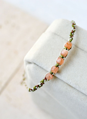 绿荫碎光 太阳石手链 绿棕手工编织手绳 小众原创简约ins森系饰品