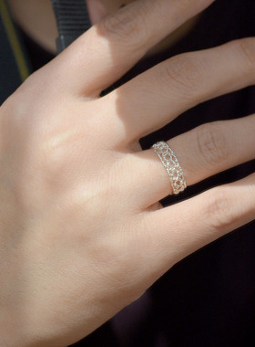 银戒指女999纯银花丝编织戒指轻奢高级感闭口镂空简约小众 原创