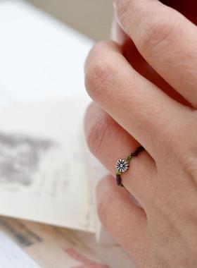 雏菊绿棕色细戒指绳子戒日韩系