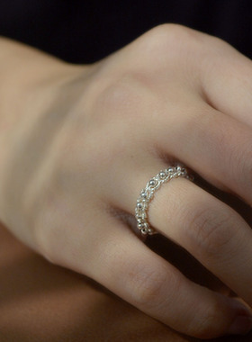 银戒指女999纯银花丝编织戒指轻奢高级感闭口镂空简约小众 原创