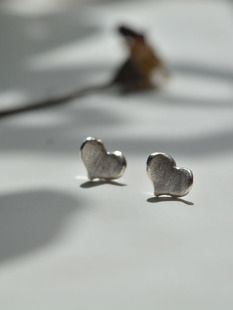 胖爱 简约胖心型耳钉 原创设计拉丝 925纯银 耳饰冷淡风日常养护