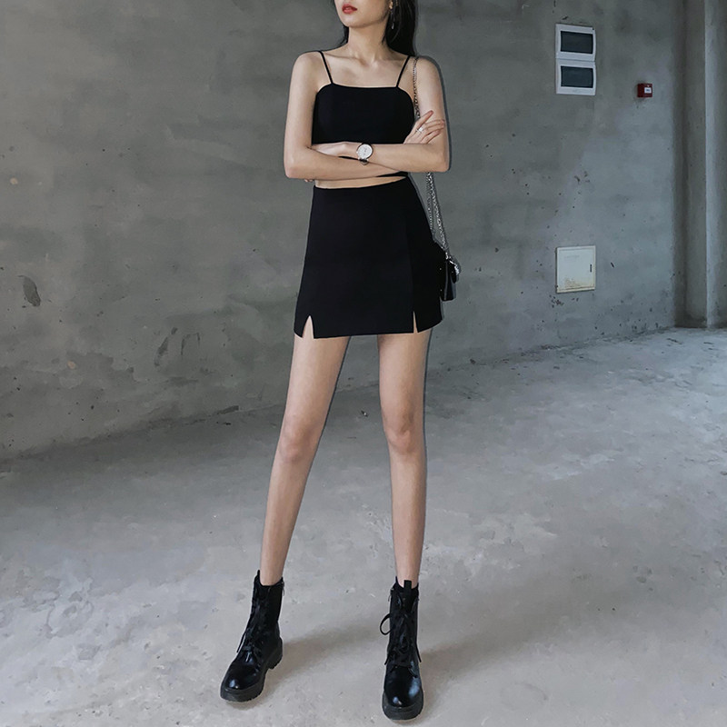性感黑色a字半身裙裤女夏新款时尚高腰显瘦百搭紧身开叉包臀短裙