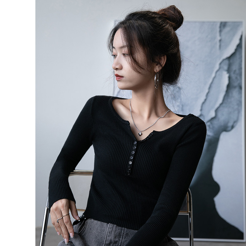 薄款针织打底衫女秋季2020新款百搭长袖短款黑色毛衣内搭外穿上衣