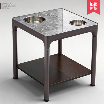 麻将机茶几茶水架棋牌室专用简约轻奢钢化玻璃大理石纹茶台边角几