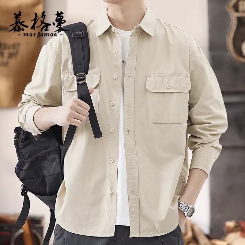 夹克男2026春秋季新款宽松工装衬衫外套男款美式纯棉休闲衬衣男士