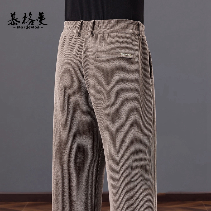 保暖阔腿男休闲裤秋冬款中年宽松