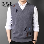 马甲男秋冬季100%纯羊毛加厚款针织衫无袖背心V领保暖坎肩毛衣男