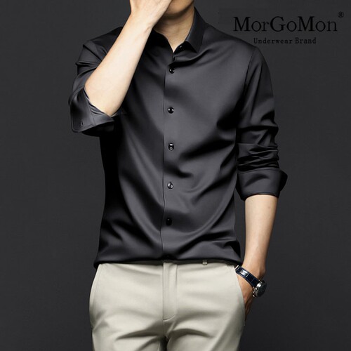 长袖衬衫男新款翻领黑色