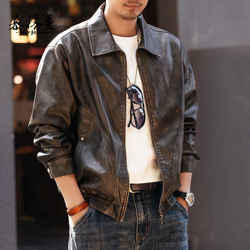 美式复古机车风皮衣男士外套上衣