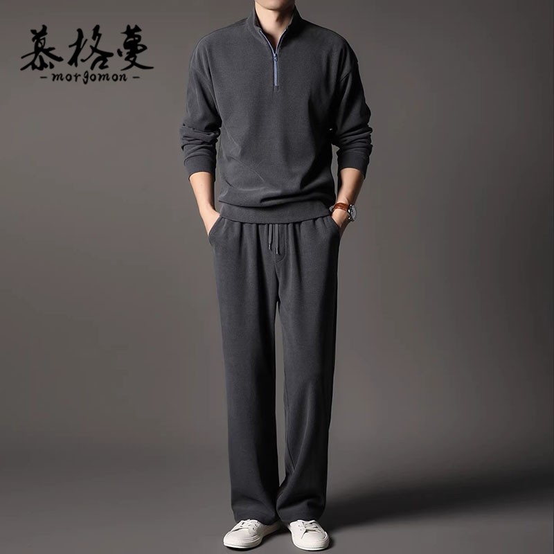 休闲套装男春秋季新款半拉链立领卫衣潮流搭配运动长裤时尚套装男