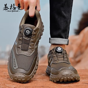 户外登山鞋男款软底旋转纽扣运动鞋透气防撞免系鞋带时尚休闲鞋男