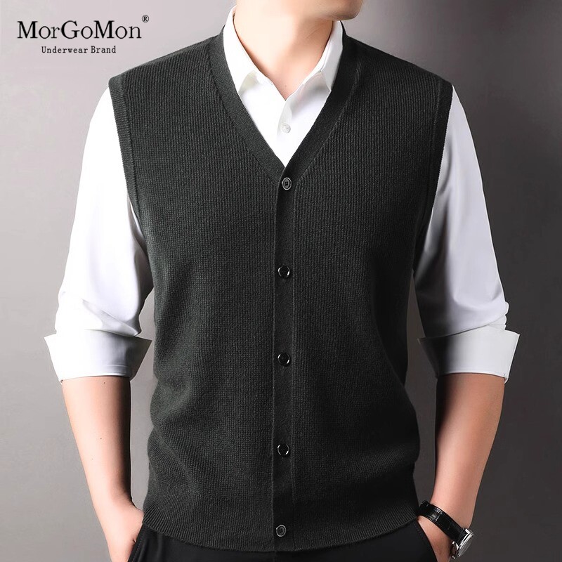 羊绒马甲男100纯羊绒秋冬新款商务休闲坎肩V领马甲针织开衫背心男