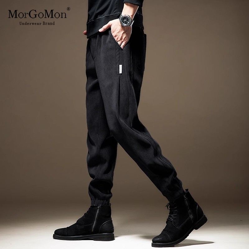 高端宽松休闲裤男秋冬加厚雪尼尔束脚卫裤加绒大码休闲男士束脚裤