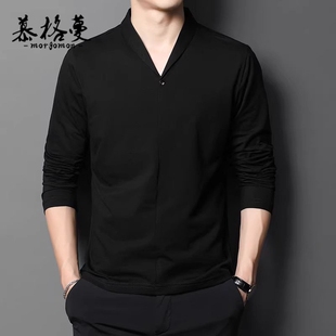 长袖t恤男士新款春秋小翻领个性休闲POLO衫纯色V领大码打底衫上衣