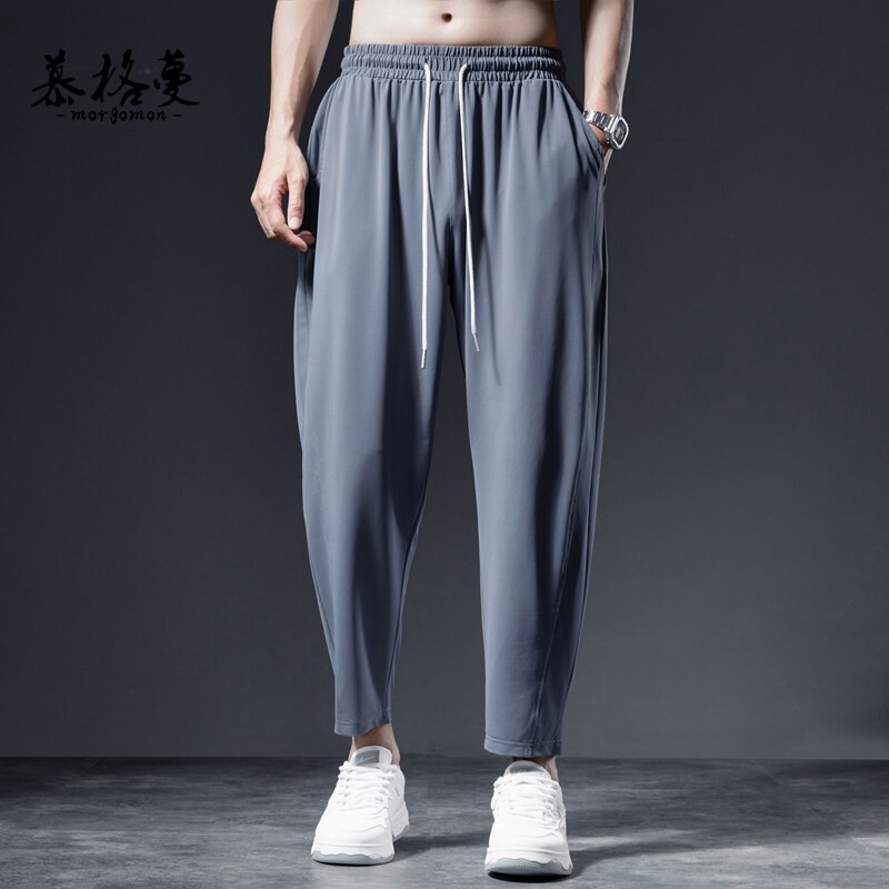 运动裤男九分裤冰丝速干加大码