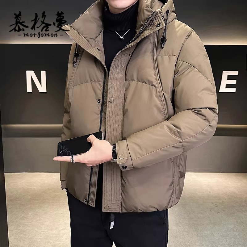 羽绒服男秋冬新款加厚连帽高级感保暖防寒大码高充绒量短款外套男