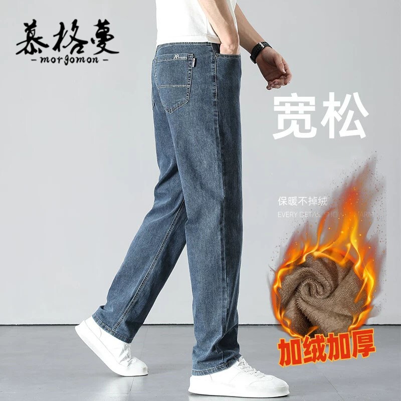 冬季加绒加厚保暖男士牛仔裤