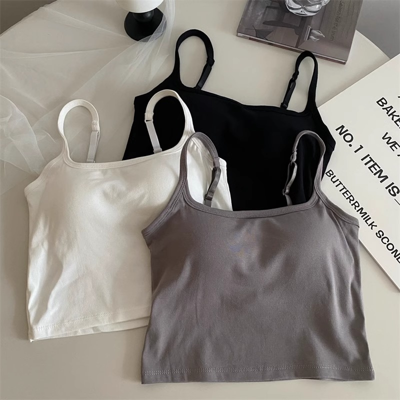 纯欲白色带胸垫小吊带背心女