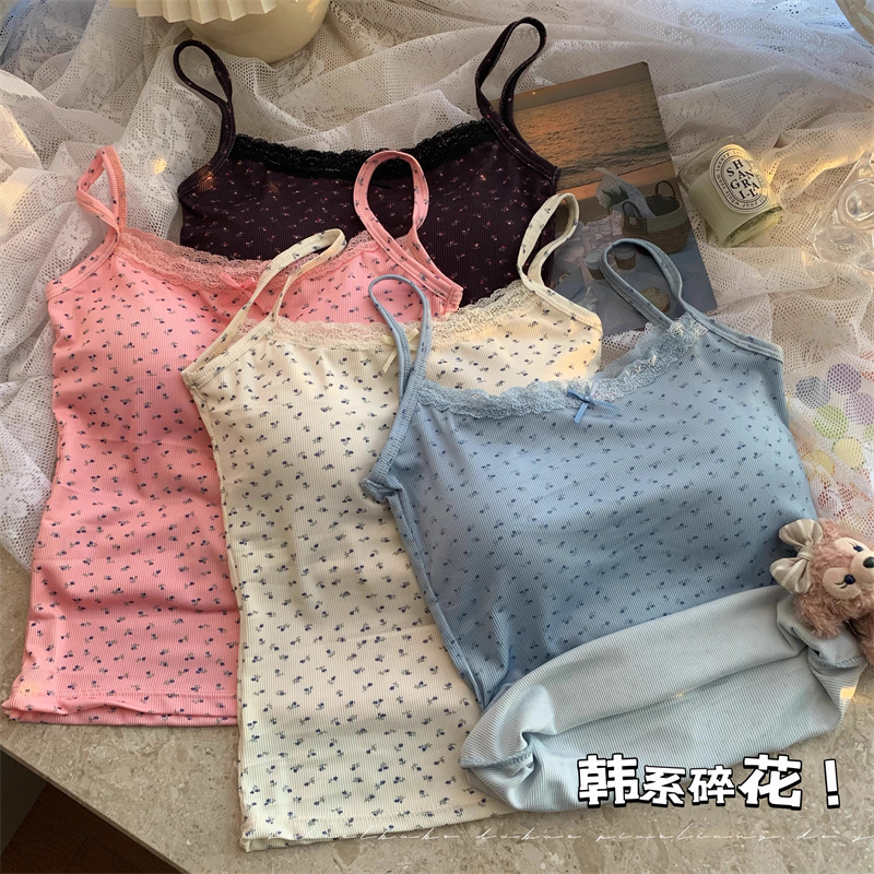 bm蕾丝边法式小碎花吊带背心女内搭夏季纯欲甜辣外穿修身打底上衣