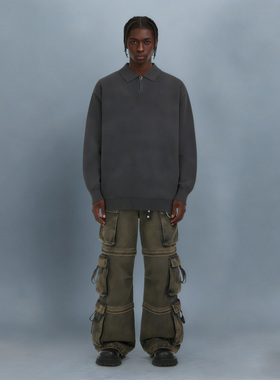 BCFR美式休闲POLO领卫衣男女简约百搭纯色宽松长袖上衣