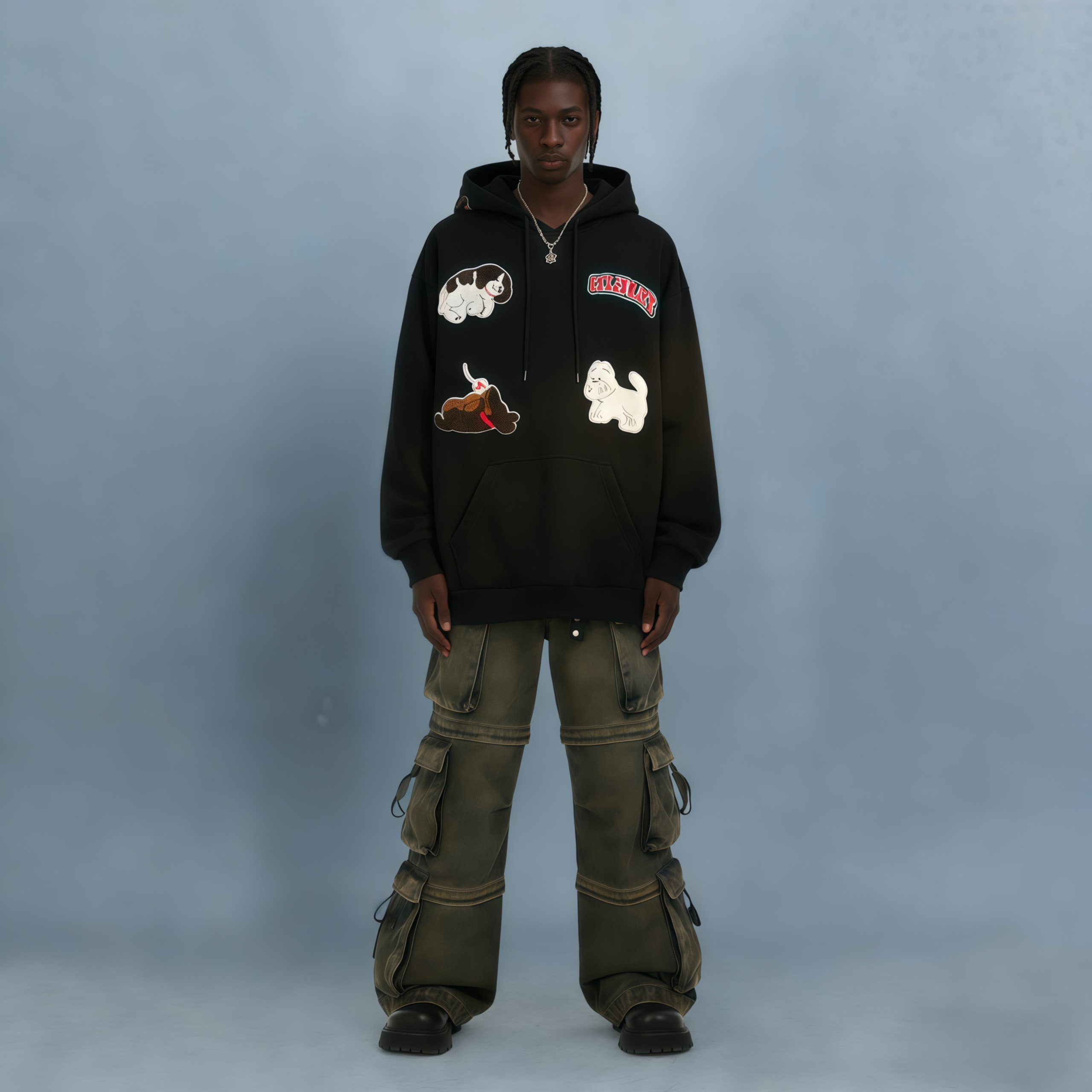 MILFKBW美式小狗字母秋冬刺绣贴连帽卫衣潮牌男装2025百搭外套,男装,卫衣,淘宝优惠券,粉丝福利购,淘宝优惠卷