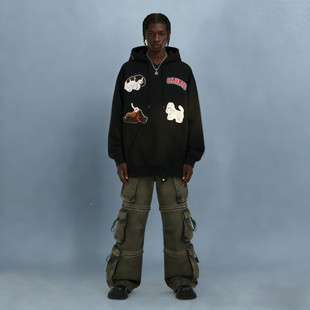 MILFKBW美式小狗字母秋冬刺绣贴连帽卫衣潮牌男装2025百搭外套