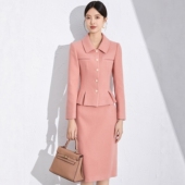 粉色小香风粗花呢西装 裙千金感两件套高级感女主持人宴会礼服 套装