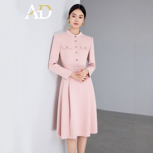 AD秋冬羊毛呢子气质粉色宴会礼服