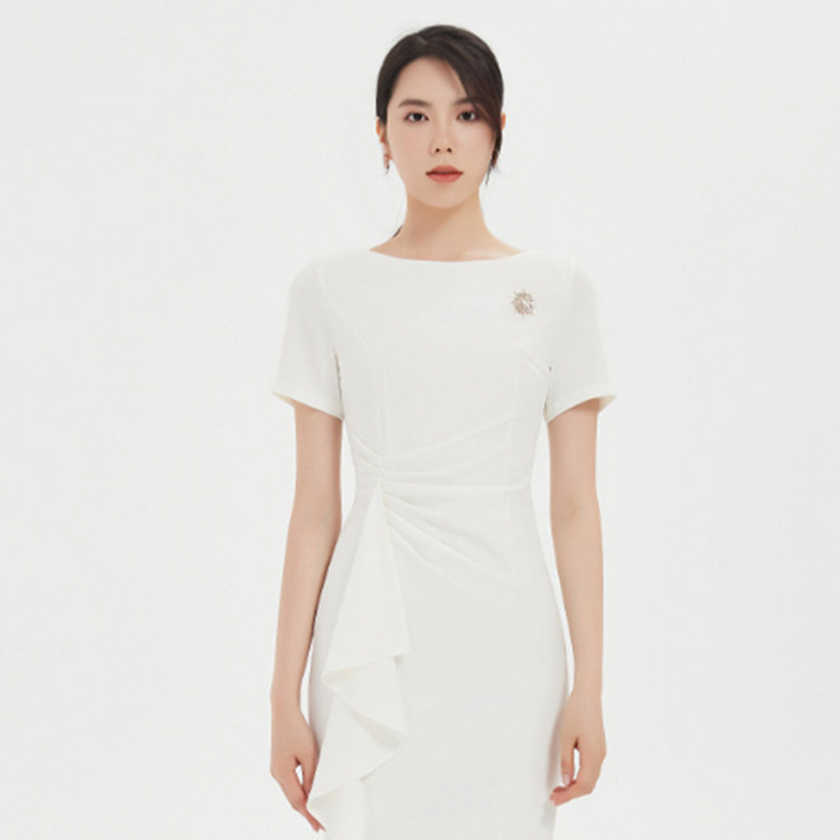 短袖礼服连衣裙中长款飘带