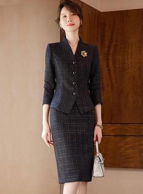 黑色小香风时尚套装裙粗花呢名媛气质女两件套主持人宴会聚会礼服