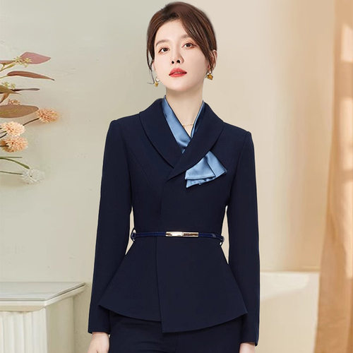 加厚西装套装长裤工作服配丝巾