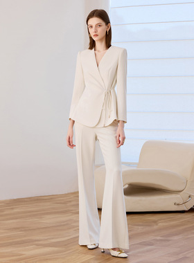 AD白色新中式职业装西装套装女2025春秋季高级感系带西服外套礼服