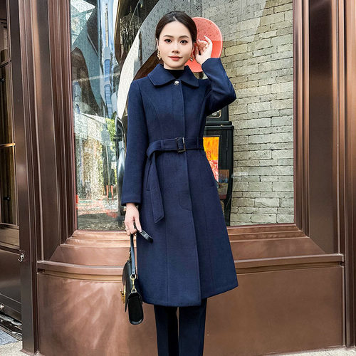 职业毛呢大衣女长款酒店前台工装