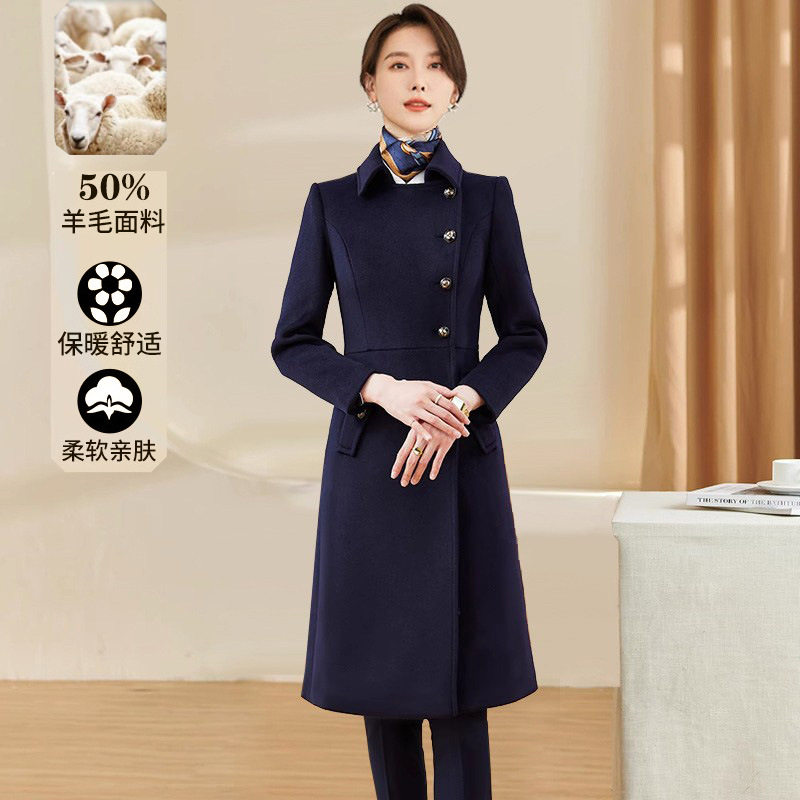 羊毛呢子大衣女售楼部工作服冬季职业外套银行珠宝店酒店前台正装