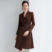 加厚毛呢大衣百褶西装 连衣裙显瘦气质职业正式 场合高级感宴会礼服