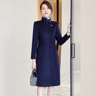 大码高端50羊毛呢外套胖MM中长款女冬季加厚保暖销售部前台工作服