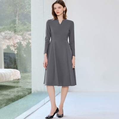 灰色职业连衣裙女气质设计感礼服