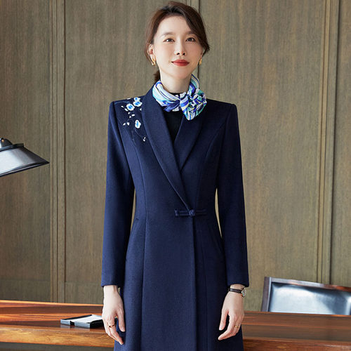 中长款刺绣中国风职场工作服