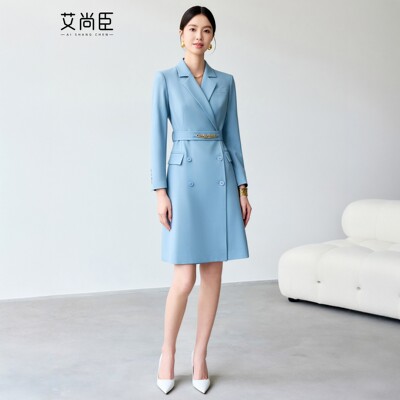 艾尚臣浅蓝色西装连衣裙气质礼服