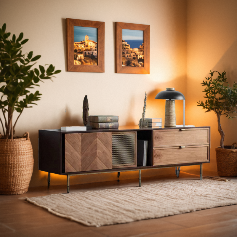 现货北欧复古轻奢电视柜客厅家用小户型简约1.8米实木电视收纳柜