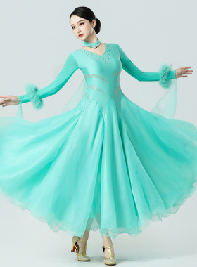 新款摩登舞镶钻大摆裙演出服国标舞比赛连衣裙华尔兹交谊舞裙比赛