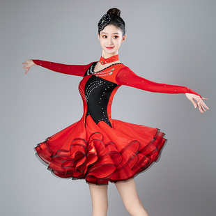 三步踩舞裙女舞蹈服新款 比賽表演服吉特巴演出鑲鉆拉丁舞連衣裙服