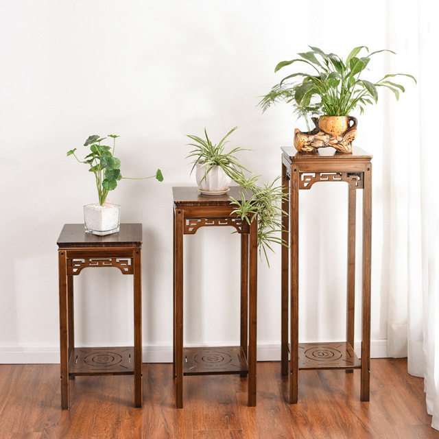 楠竹花架置物架实木室内落地式新中式木花盆架仿古客厅吊兰花架子